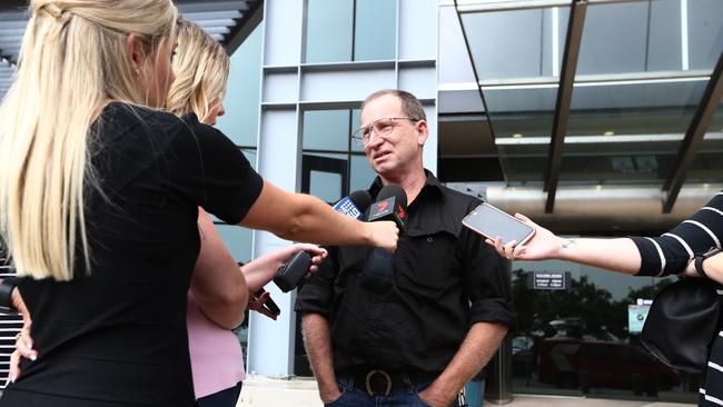 Bruce Pinkerton speaks to media outside Southport Court. Photograph: Jason O'Brien