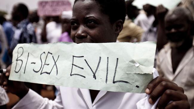 Ugandans pictured taking part in an anti-gay demonstration at Jinja, Kampala. Picture: AFP Photo/Trevor Snapp