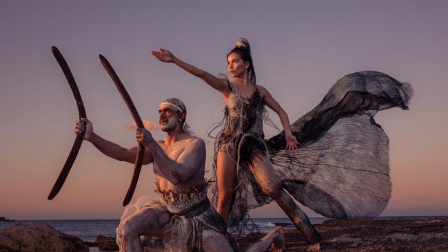 Adelaide Festival 2024 opening event Baleen Moondjan, by Stephen Page. Performers Maanyung and Rika Hamaguchi. Picture: Daniel Boud