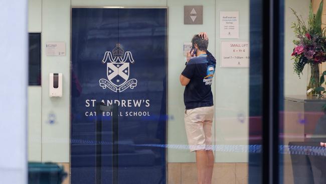 A man is seen inside the school on Thursday morning. Picture: NCA NewsWire / David Swift