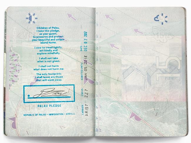 Upon entry to Palau, visitors need to sign a passport pledge to act in an ecologically responsible way on the island. Picture: Supplied/ Palau Pledge