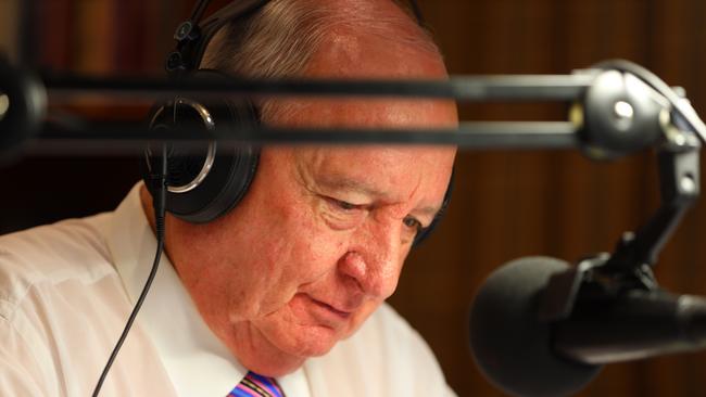 Alan Jones announces his retirement from radio at his home in Sydney last week. Picture: AAP