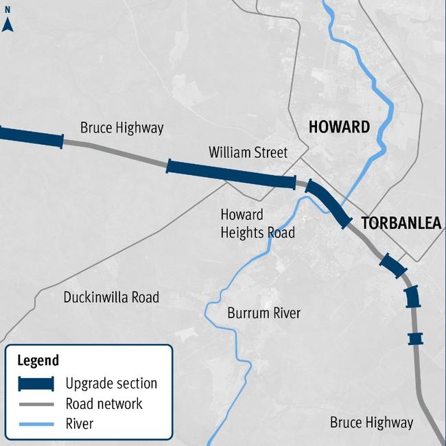 Location map: Bruce Highway (Maryborough to Gin Gin), various locations including Wongi to Nulla Flats. Picture: Department of Transport and Main Roads