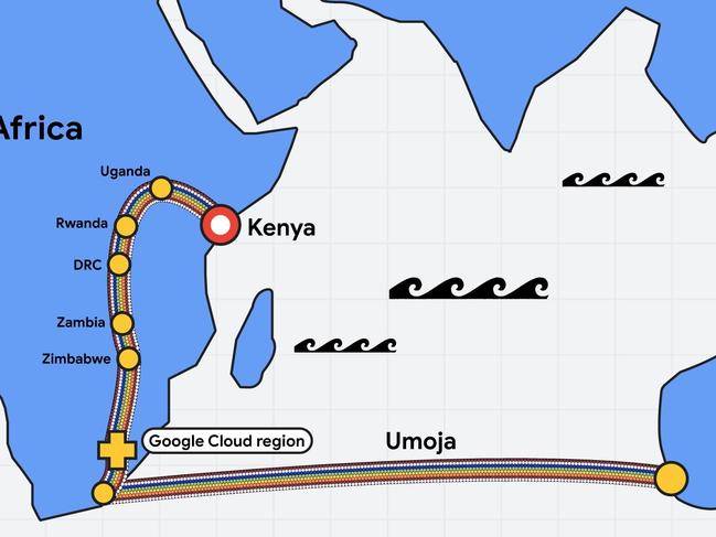 Google has announced a mammoth fibre optic cable to run from Kenya, through the spine of Africa and across the Indian Ocean to Australia. Picture: Supplied