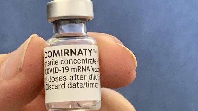 A vial of the Pfizer vaccine. Picture: Rae Wilson