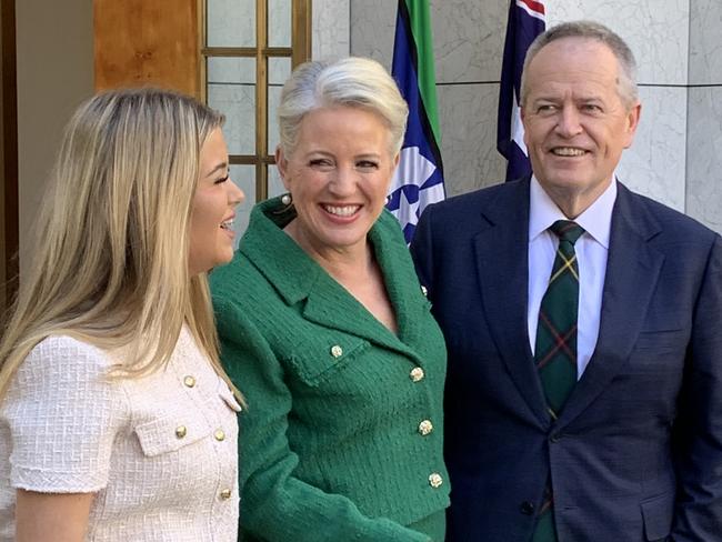 CANBERRA, AUSTRALIA. NewsWire Photos. SEPTEMBER 5, 2024. Former federal Labor leader Bill Shorten announces his retirement in at Parliament House in Canberra. Chloe (wife) and Clementine (daughter). Picture: NewsWire. Picture: NewsWire