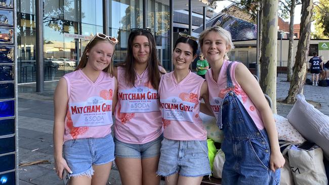 (left to right): Helena Dandy, Keeley Chapman, Nadia, Charlotte Sarre All from Mitcham Girls High School attending Schoolies this year.