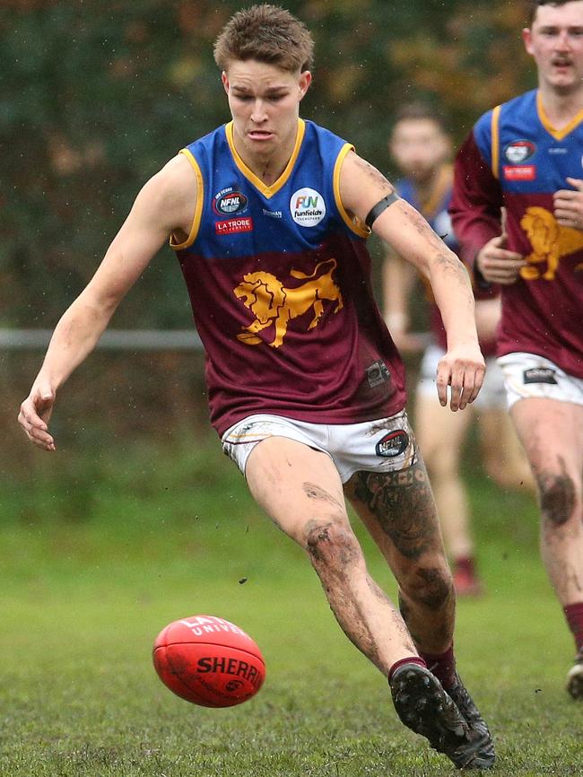 Kain Hall chases down the ball for South Morang. Picture: Hamish Blair