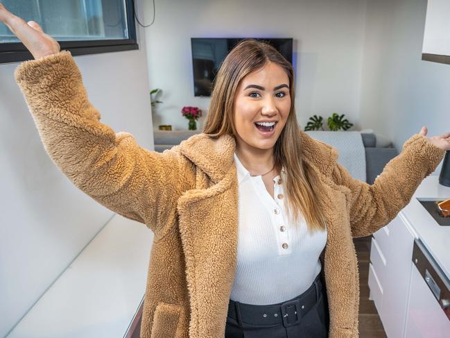 Affordable housing. 19yo property manager Zelta Medenis bought her first apartment in St Kilda after looking in areas such as Brunswick and Essendon. By expanding her search she was able to find something with space, amenities and affordable pricing. Picture: Jake Nowakowski