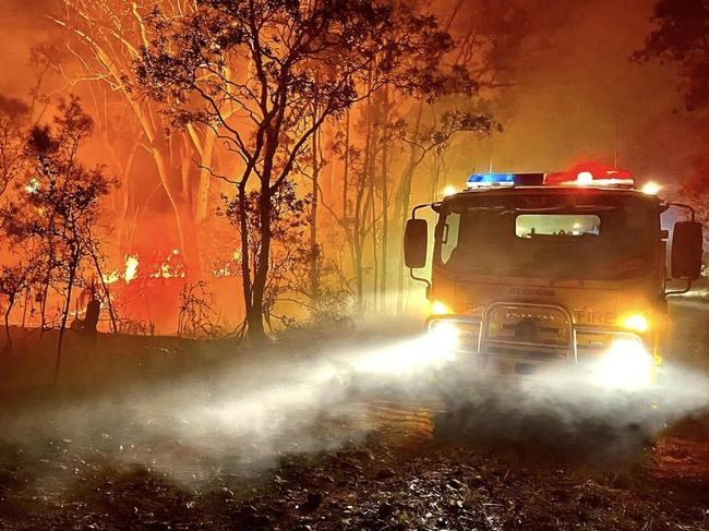 A Beerwah Rural Fire Brigade vehicle responding to the Beerwah bushfire. Picture: Beerwah Rural Fire Brigade