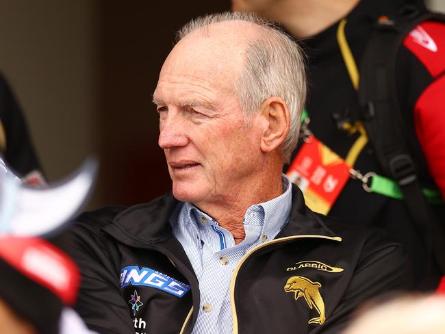 WAGGA WAGGA, AUSTRALIA - APRIL 29: Dolphins coach Wayne Bennett watches on from the stands before the round nine NRL match between the Canberra Raiders and Dolphins at McDonalds Park on April 29, 2023 in Wagga Wagga, Australia. (Photo by Mark Nolan/Getty Images)