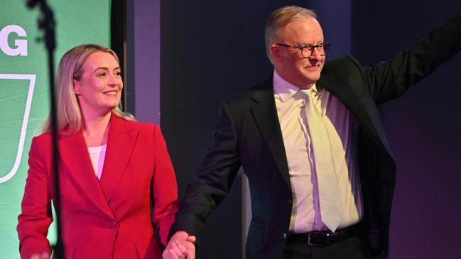 Prime Minister Anthony Albanese and partner Jodie Haydon arriving to make a recent major speech about Medicare. Picture: NewsWire/Scott Gelston