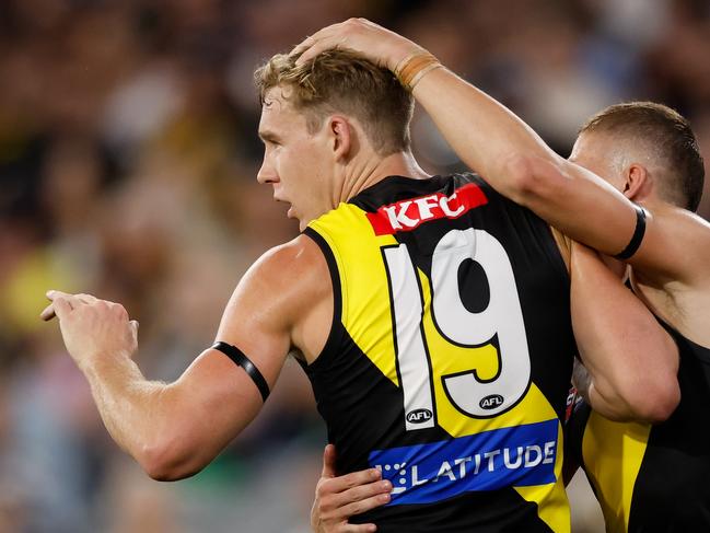 Lynch celebrates a goal against Carlton. Picture: Getty Images