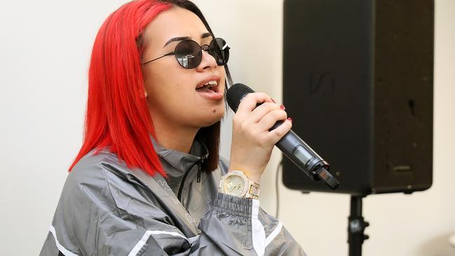 Angel ‘A.Girl’ Tairua performs at the opening of the Granville Centre. Picture: Angelo Velardo