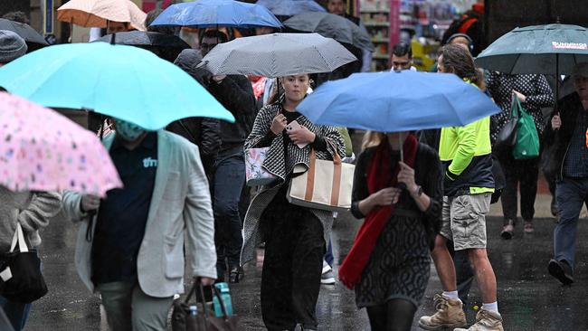 A drenched Brisbane CBD this morning. Picture: Lyndon Mechielsen