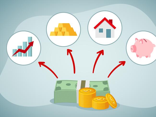 Investment concept. Asset allocation dividing an investment portfolio among different asset categories; investor asset classes artwork