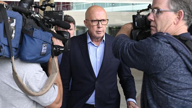 Defeated former opposition leader Peter Dutton arrives in Canberra after the weekend’s landslide defeat. Picture: NewsWire / Martin Ollman