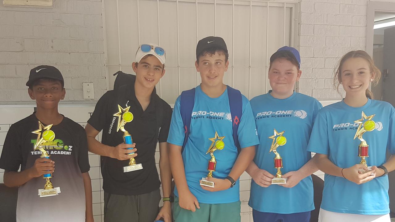 Gold Coast tennis finals. S5 - Rivi Dharwardene, Josh Cotton (TMGoz Legends) &amp; Jared Martins, Oliver McAndrew, Summer Stevens (Pro-One Rallyers)