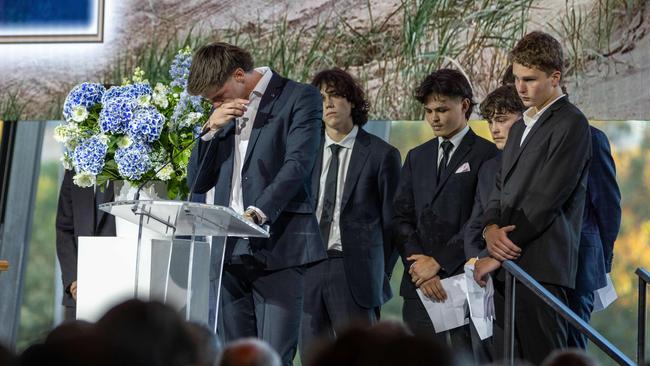 Charlie Stevens’ friends say a final farewell to their mate. Picture: Ben Clark