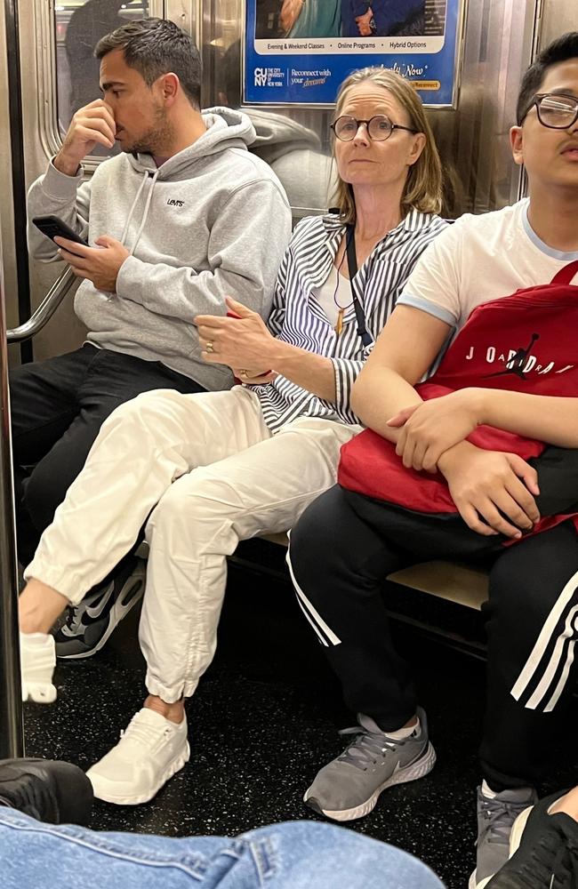 The Hollywood star went unnoticed during her rare train ride. Picture: BrosNYC / BACKGRID