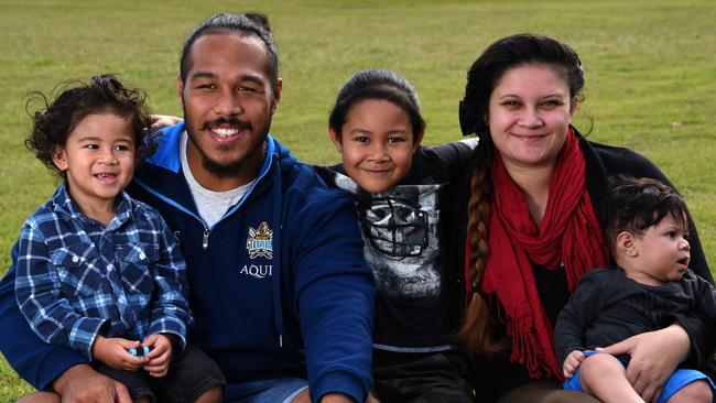 Agnatius Paasi in 2017 with his wife Chloe and children oldest to youngest - Manatoa, Agnatius Jnr and Ilaisia. Picture: Steve Holland