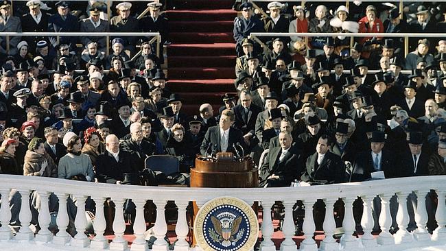 The famous inaugural address of John F. Kennedy. Picture: U. S. Army Signal Corps from the John Fitzgerald Kennedy Library, Boston