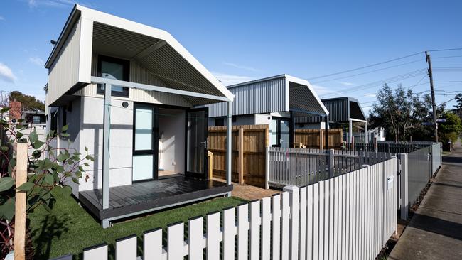 The first six tiny houses, providing homes for homeless people in Melbourne's inner-west. Picture: Launch Housing