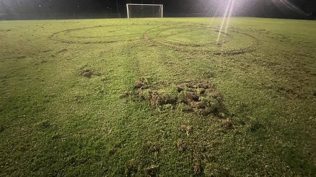 A hoon damaged the training pitch of the Baxter Soccer Club on Thursday night. Picture: Supplied