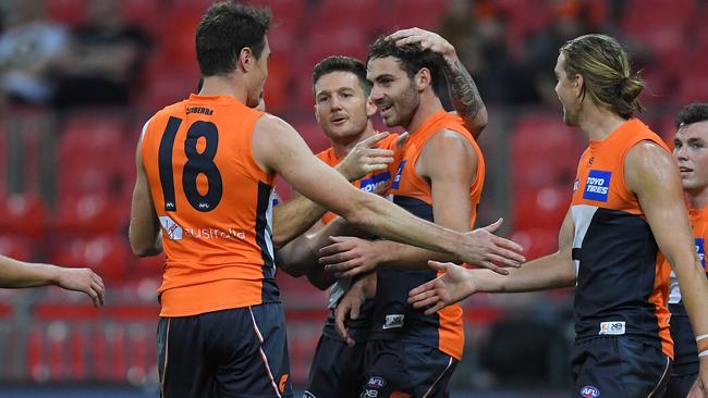 The Giants were all smiles after their win. Picture: AAP