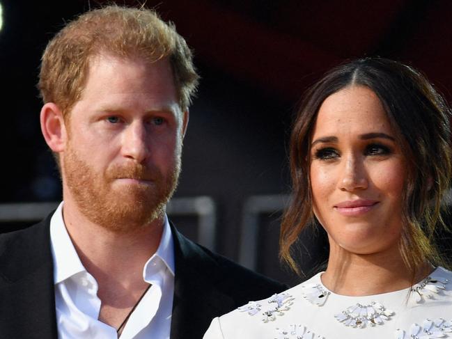 (FILES) Britain's Prince Harry and Meghan Markle speak during the 2021 Global Citizen Live festival at the Great Lawn, Central Park on September 25, 2021 in New York City. A multi-million-dollar deal between a media group run by Britain's Prince Harry and his wife Meghan Markle, and streaming giant Spotify is to end, a report said June 15, 2023. (Photo by Angela Weiss / AFP)