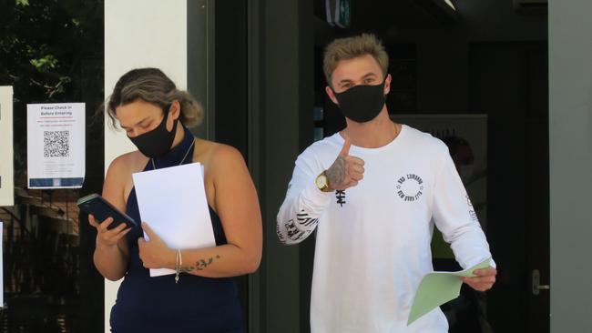 Kalisha Chidgey, 22, of The Entrance, and Barry Campbell, 20, of Blue Haven, leaving Wyong Local Court after pleading guilty to hoon offences. Picture: Richard Noone