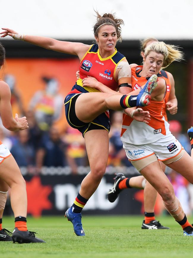 Cross-code star Jenna McCormick of the Adelaide Crows is in line to win a maiden Matildas cap when Australia faces Chile in a two match series. Picture: Mark Brake/Getty Images