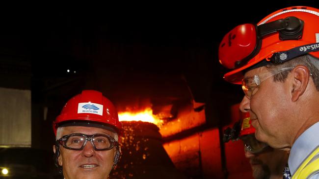 Prime Minister Malcolm Turnbull and Bluescope CEO Mark Vassella