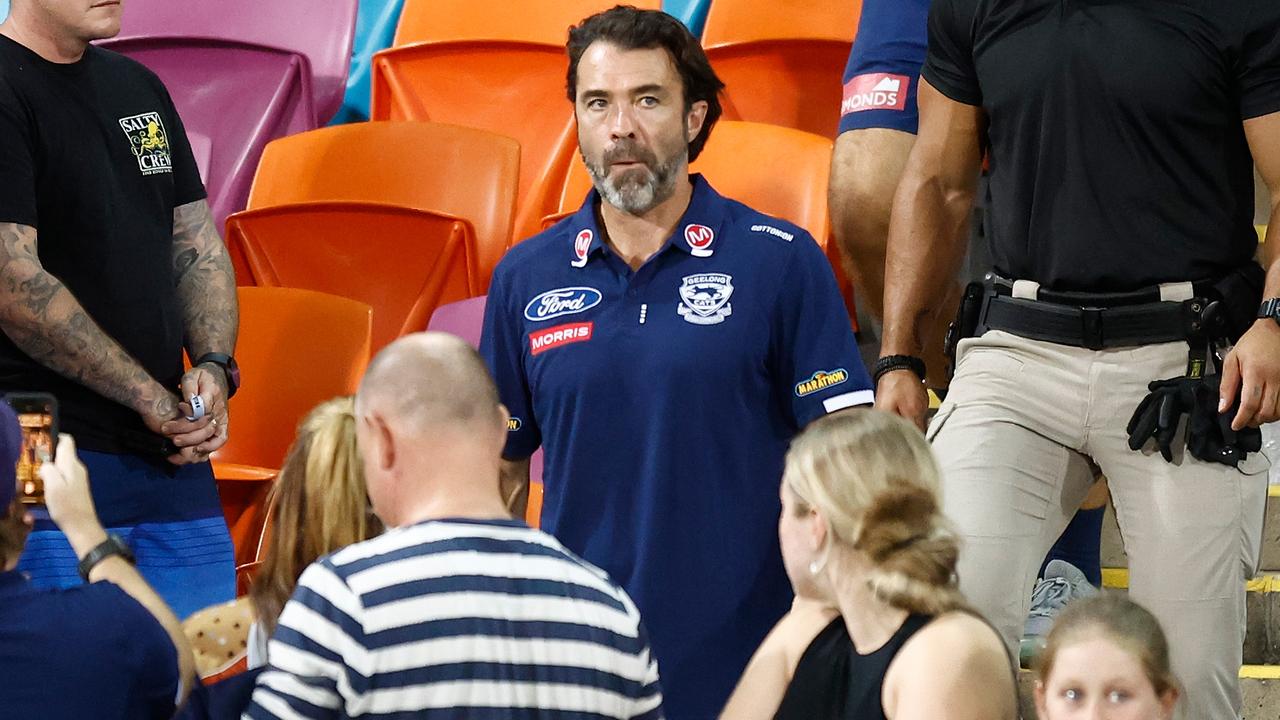 DARWIN, AUSTRALIA - MAY 16: Chris Scott, Senior Coach of the Cats looks dejected after a loss during the 2024 AFL Round 10 match between The Gold Coast SUNS and The Geelong Cats at TIO Stadium on May 16, 2024 in Darwin, Australia. (Photo by Michael Willson/AFL Photos via Getty Images)