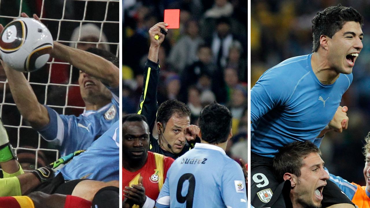 Aperçu Uruguay vs Ghana, quart de finale 2010, Luis Suarez, Hand of God 2, handball, penalty manqué, rivalité