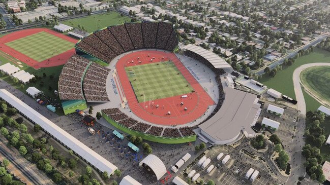 An artist’s view of what Ballarat’s Mars Stadium will look like for the 2026 Commonwealth Games. Picture: Victorian Government.