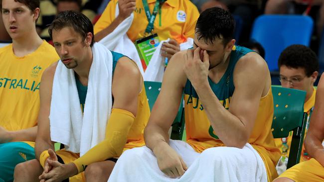 Andrew Bogut unhappy during the Rio Olympics 2016 Men's Semi-final.
