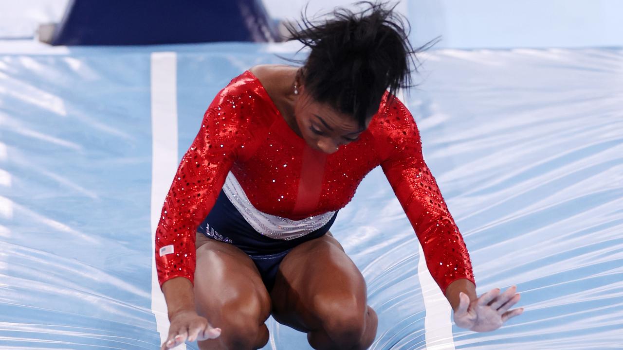 Biles stumbled upon landing, telling reporters later that she was ‘having a little bit of the twisties’. Picture: Jamie Squire/Getty Images