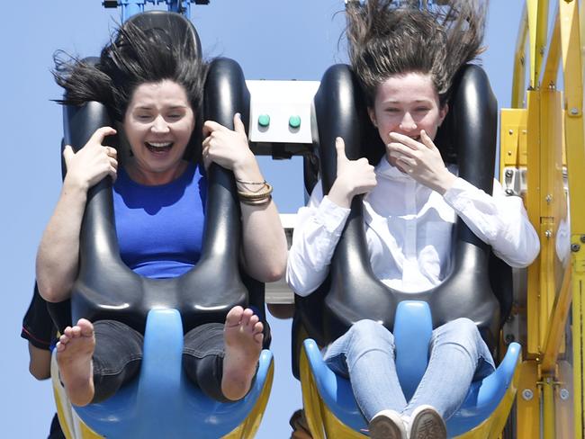 NT News Journalist Lauren Roberts gets a ride preview at the Royal Darwin Show with Extreme Speed