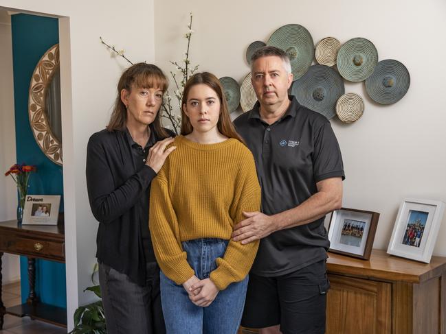 Peter and Fiona Waterson lost their son Jonah to suicide. They are pictured with Georgia, Jonah's older sister. Picture: Mark Cranitch