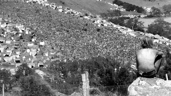 Overlooking the large crowd at the 1973 Sunbury event.