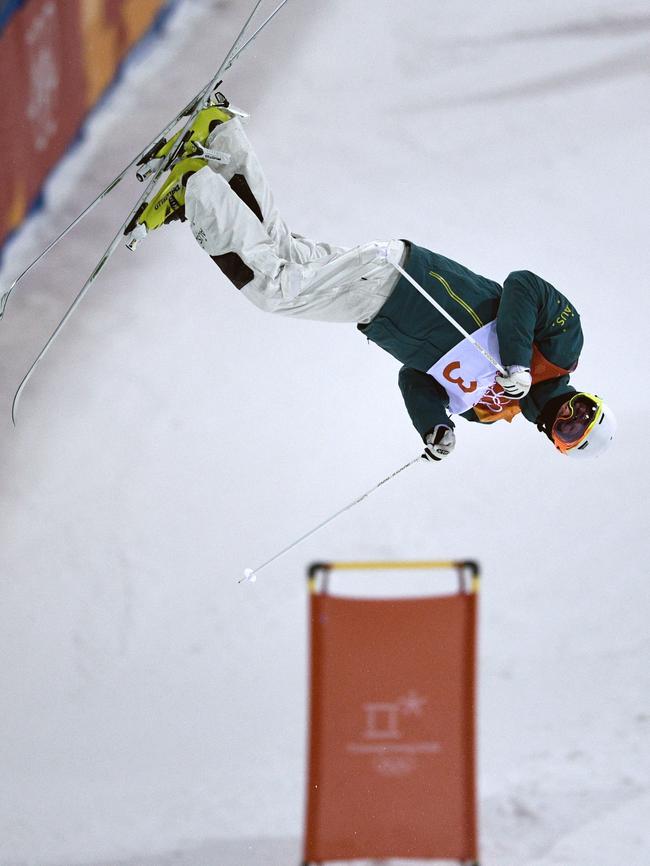 Matt Graham competes in the men's moguls final. Picture: AFP.