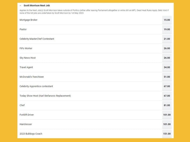 Some of the options for Scott Morrison's next move. Picture: Sportsbet