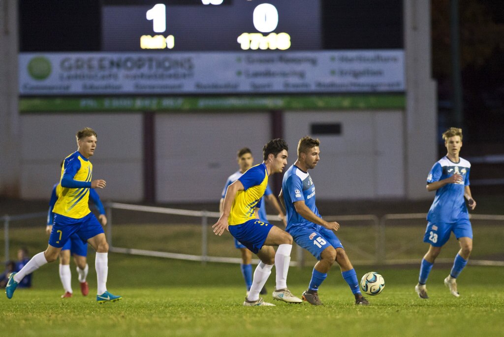 Anthony Grant for South West Queensland Thunder against Brisbane Strikers in NPL Queensland men round 17 football at Clive Berghofer Stadium, Saturday, June 16, 2018. Picture: Kevin Farmer