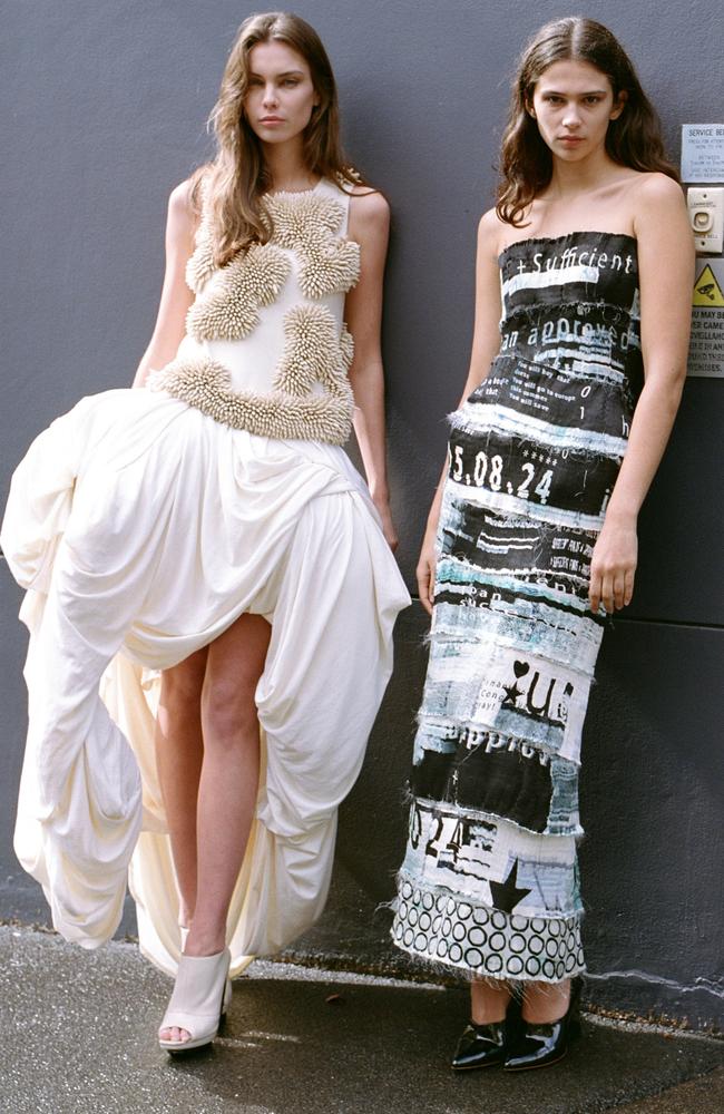 Frankie Scot and Milla Brajkovich with creations for Vogue Vanguard. Picture: Rob Tennent for Vogue