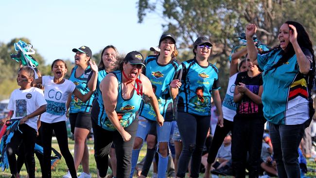 Macintyre Warriors fans celebrate their team making the grand final. Picture: Nathan Edwards