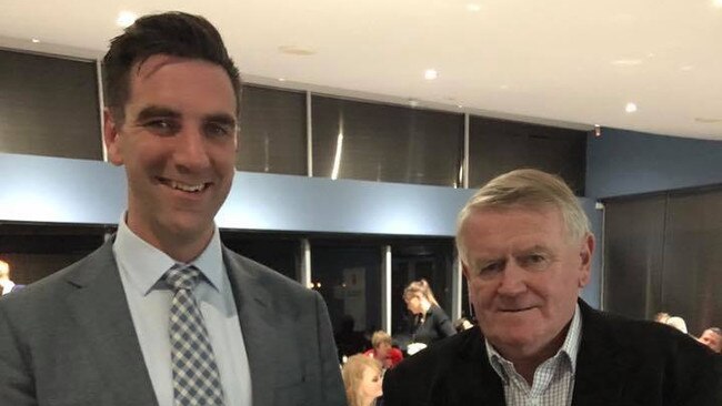 Then-Liberal MP Fraser Ellis, with former premier Rob Kerin, at the dinner conference in Wallaroo on June 7, 2018. Picture: Facebook