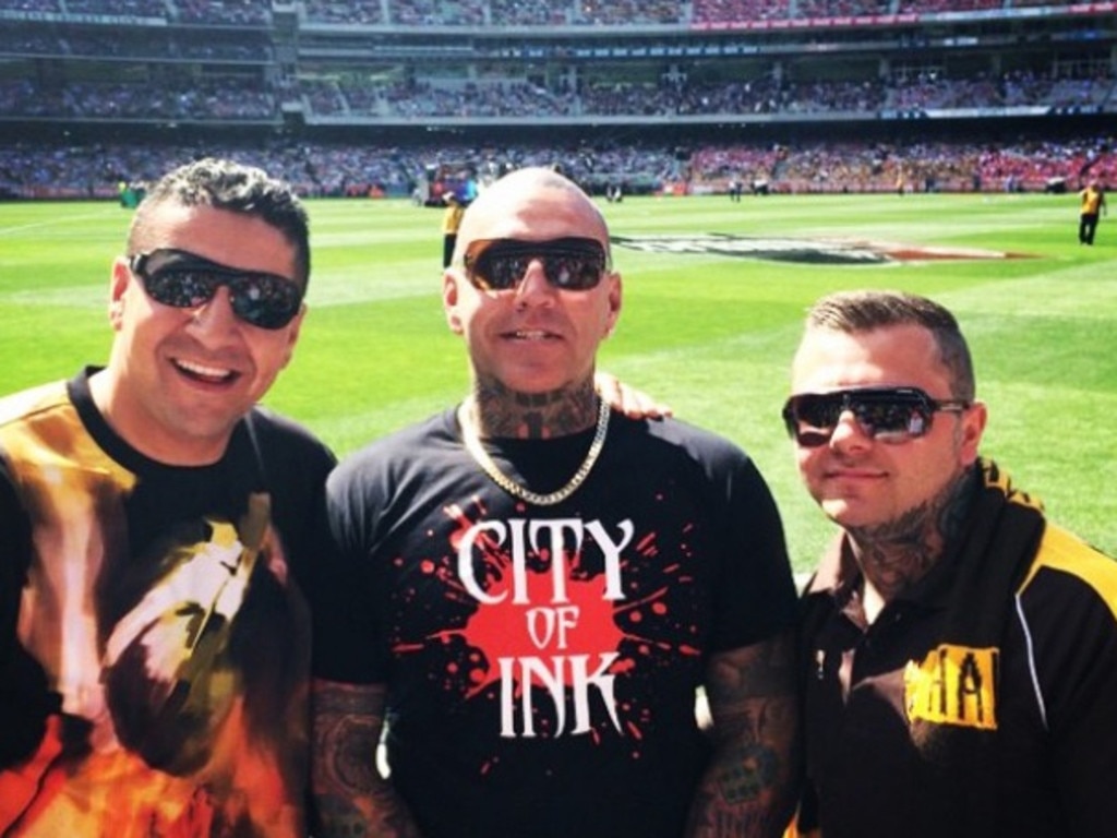 Kazem Hamad with Toby Mitchell and former Mongol bikie Tyrone Bell. Picture: Instagram