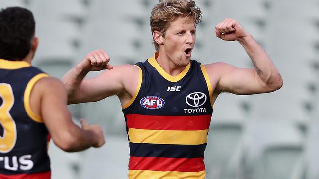 Rory Sloane celebrates a goal in Round 1. Picture: Sarah Reed