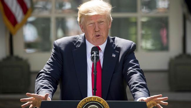 President Donald Trump speaks about the US role in the Paris climate change accord. Picture: AP Photo/Andrew Harnik